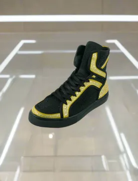Black Gold Rhinestones High Top Sneaker Encore by Fiesso